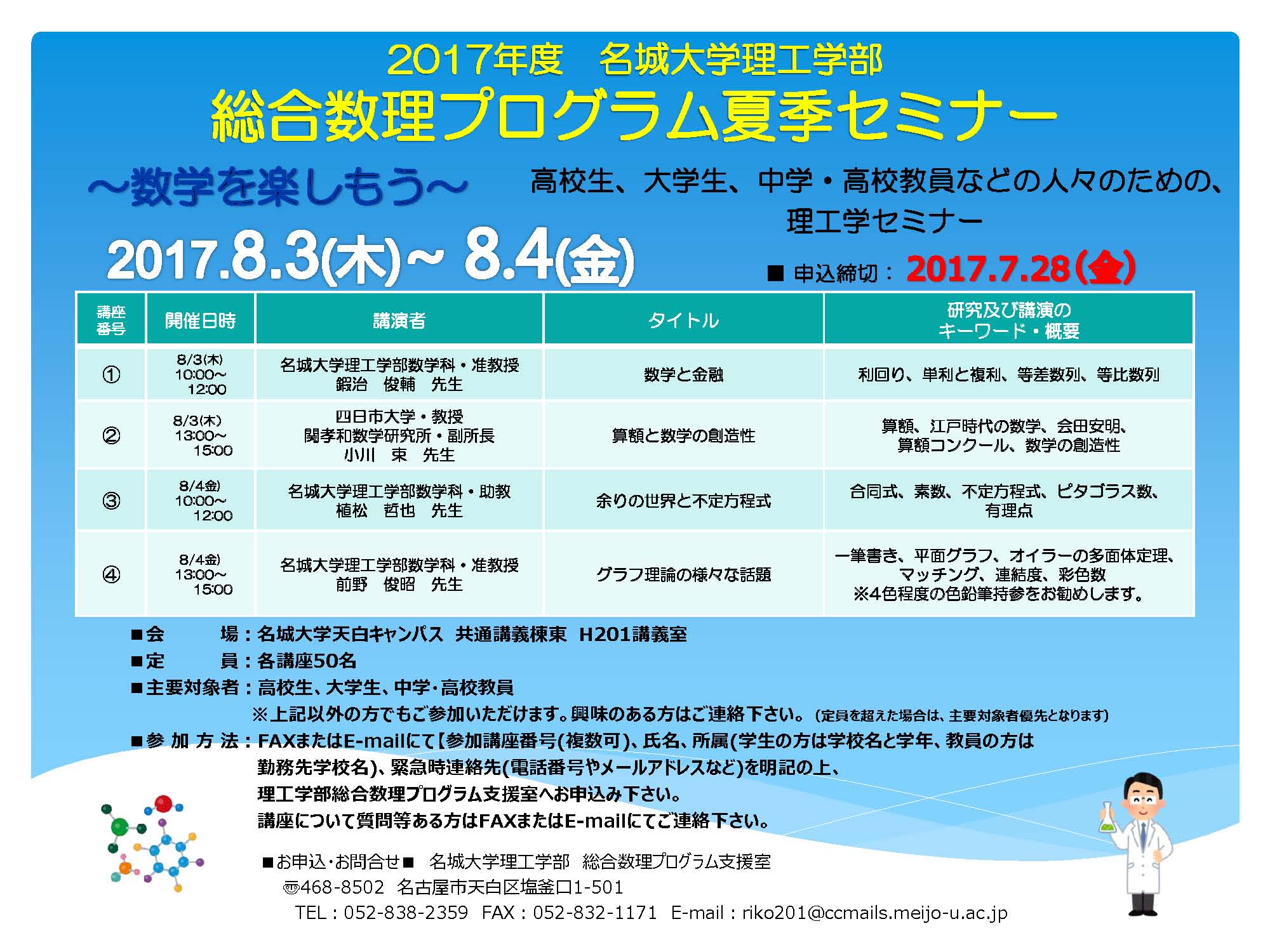 2017年度　理工学部　総合数理プログラム夏季セミナー